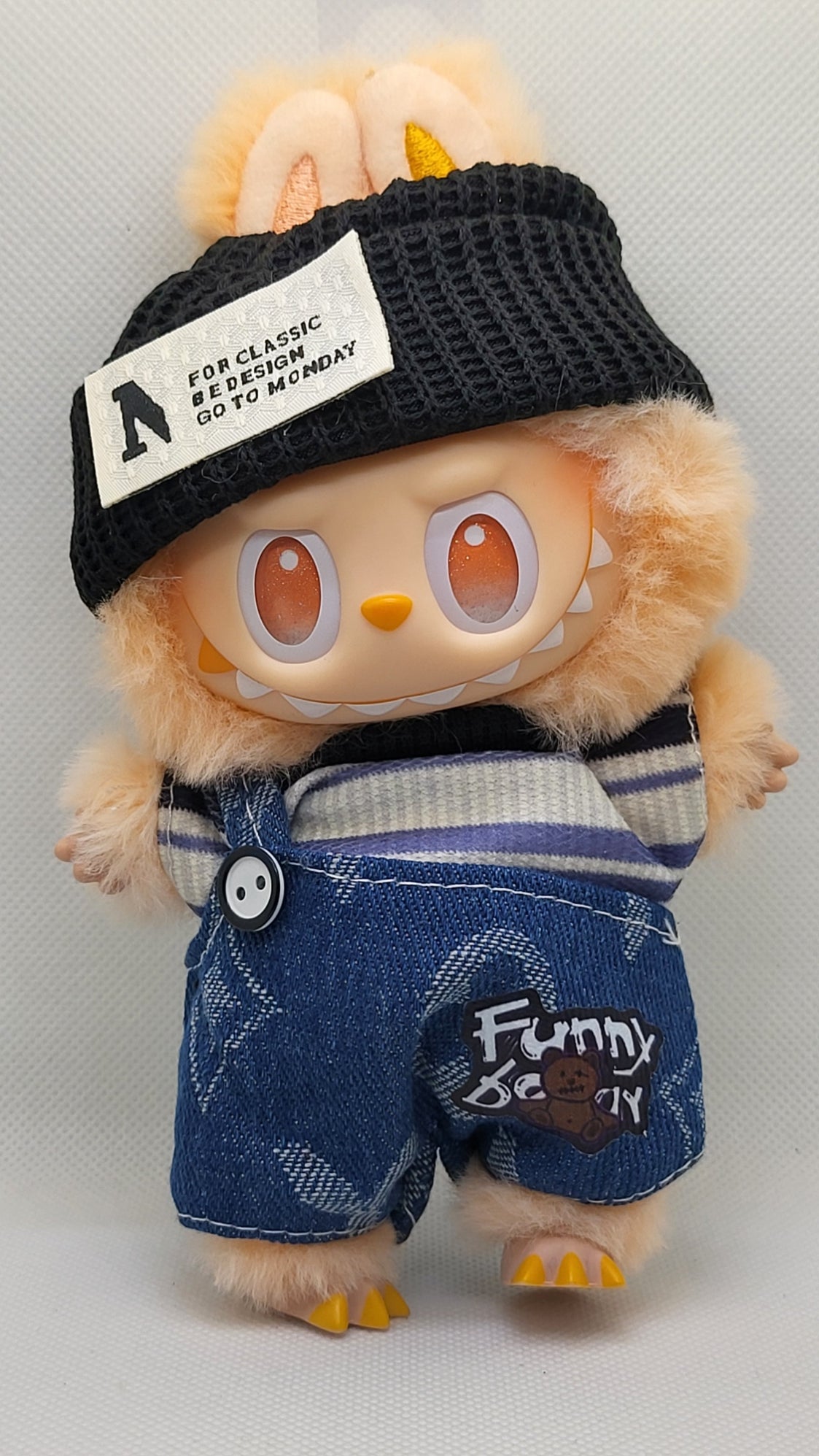 Labubu Fun & Funky Beanie + Denim Overalls Outfit