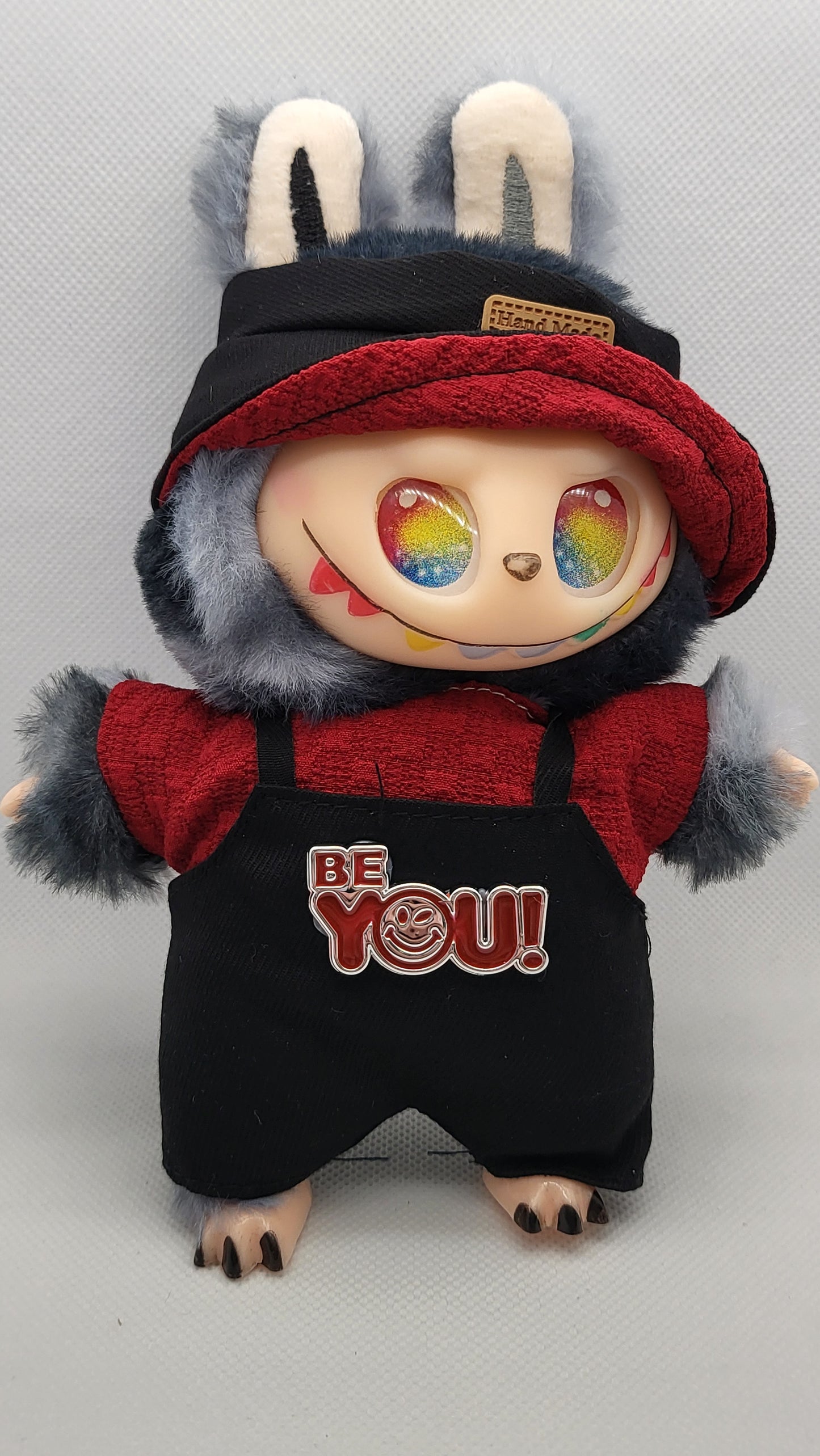 Labubu Outfit - Black & Red Overalls Set w/ Matching Hat