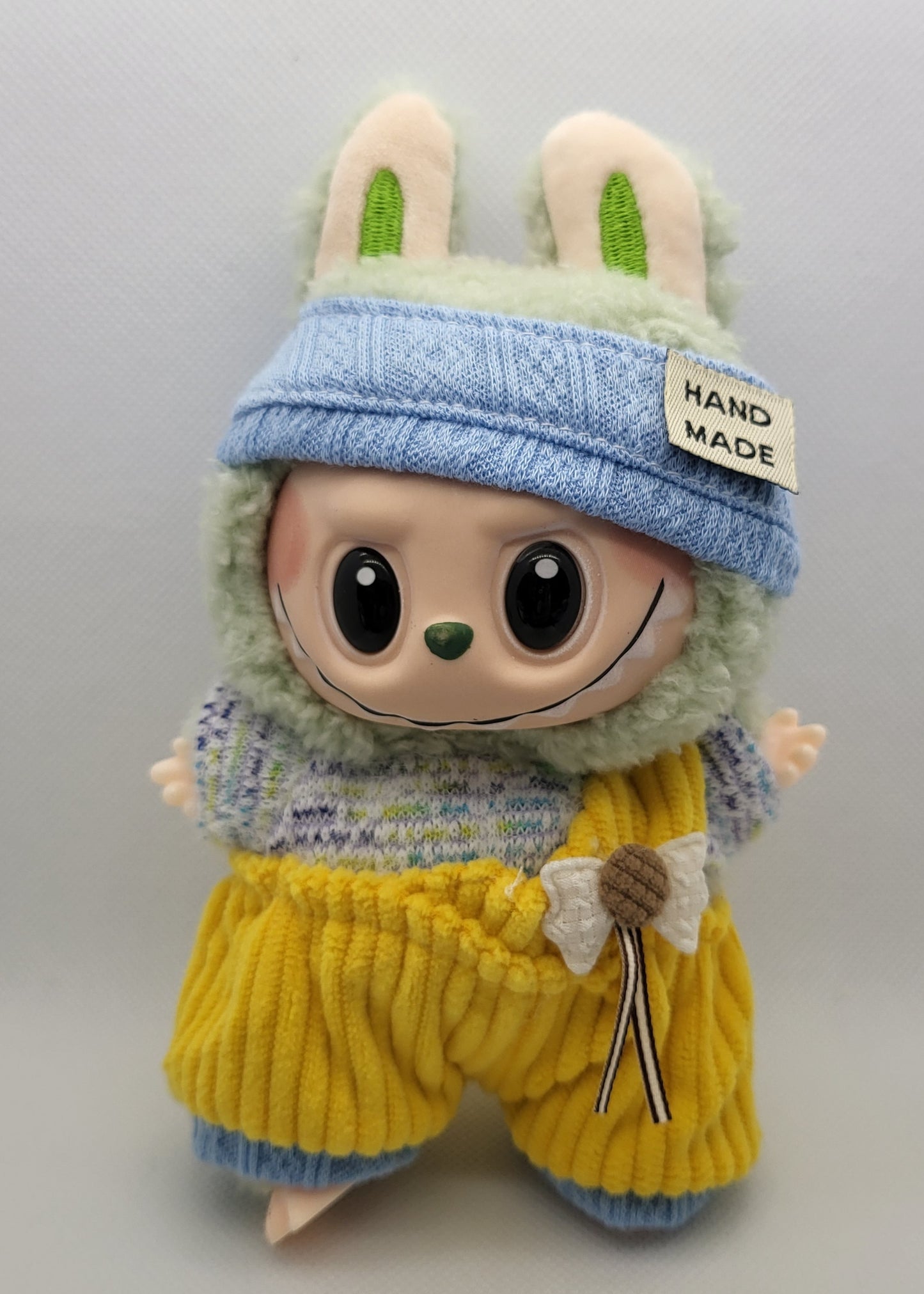 Labubu Outfit - Blue & Yellow Overalls Set w/ Matching Blue Knitted Hat