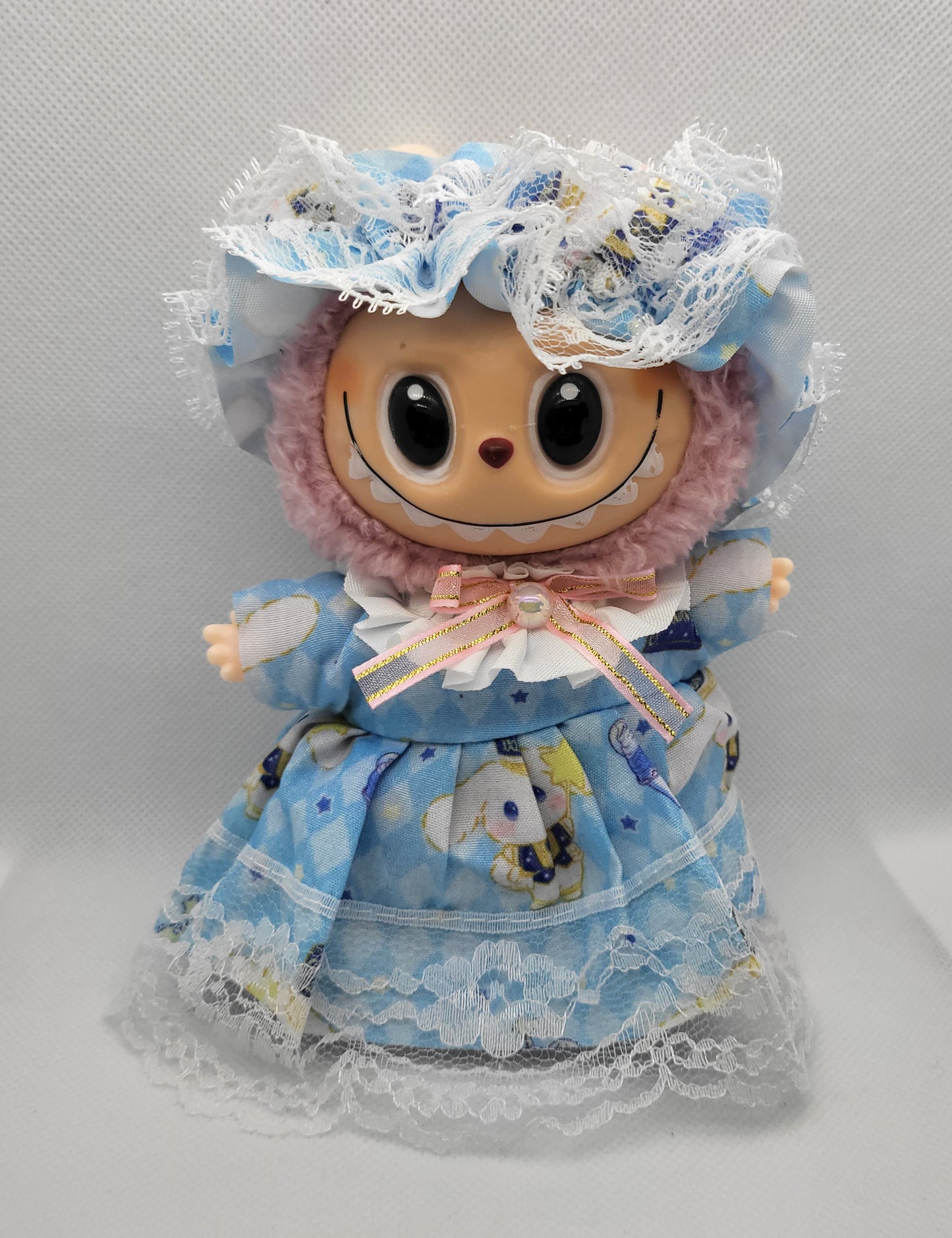 Labubu Outfit - Blue Lace Dress Set w/ Matching Lace Bonnet Hat