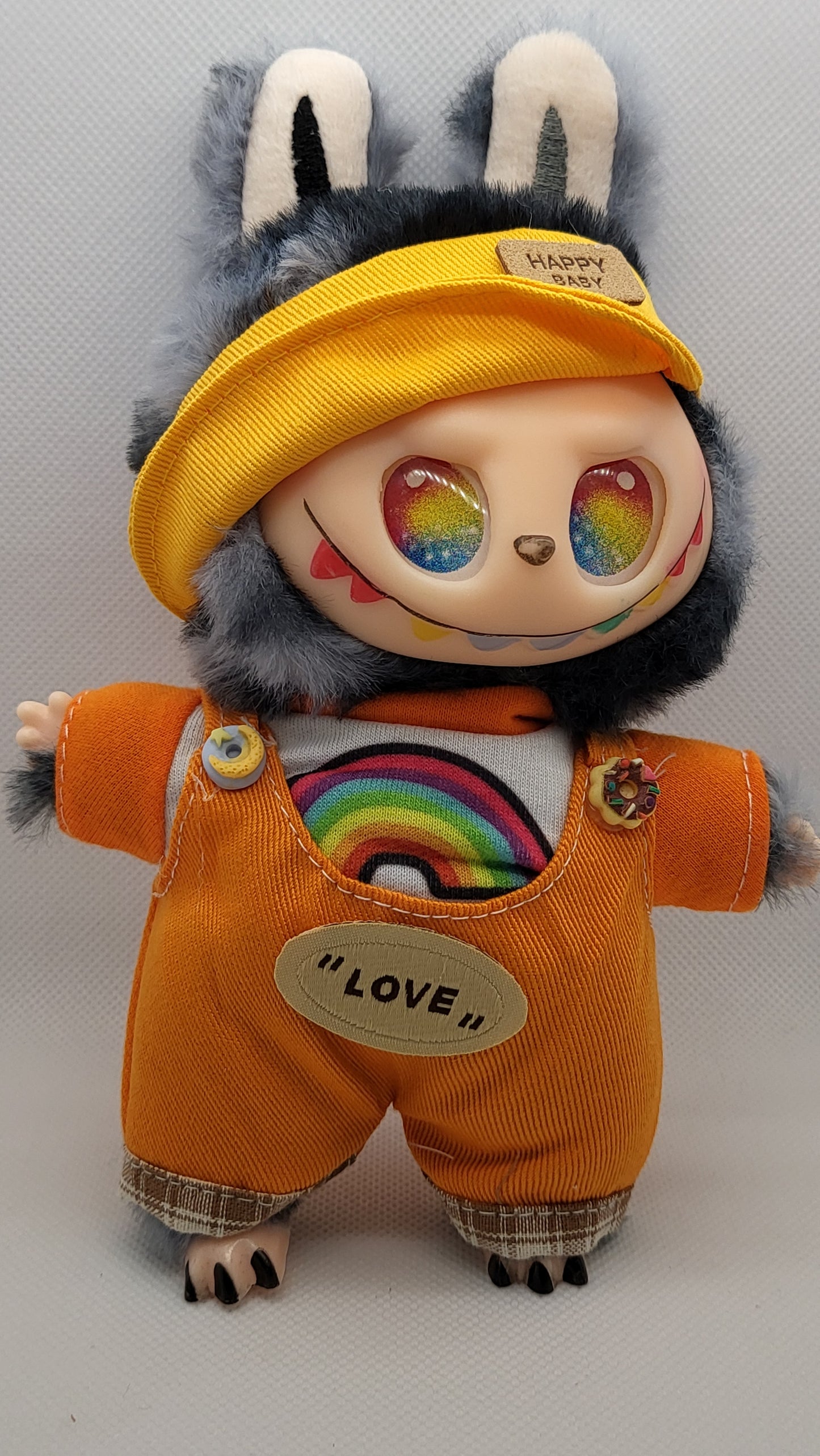 Labubu Outfit - Orange Overalls Set w/ Yellow Hat