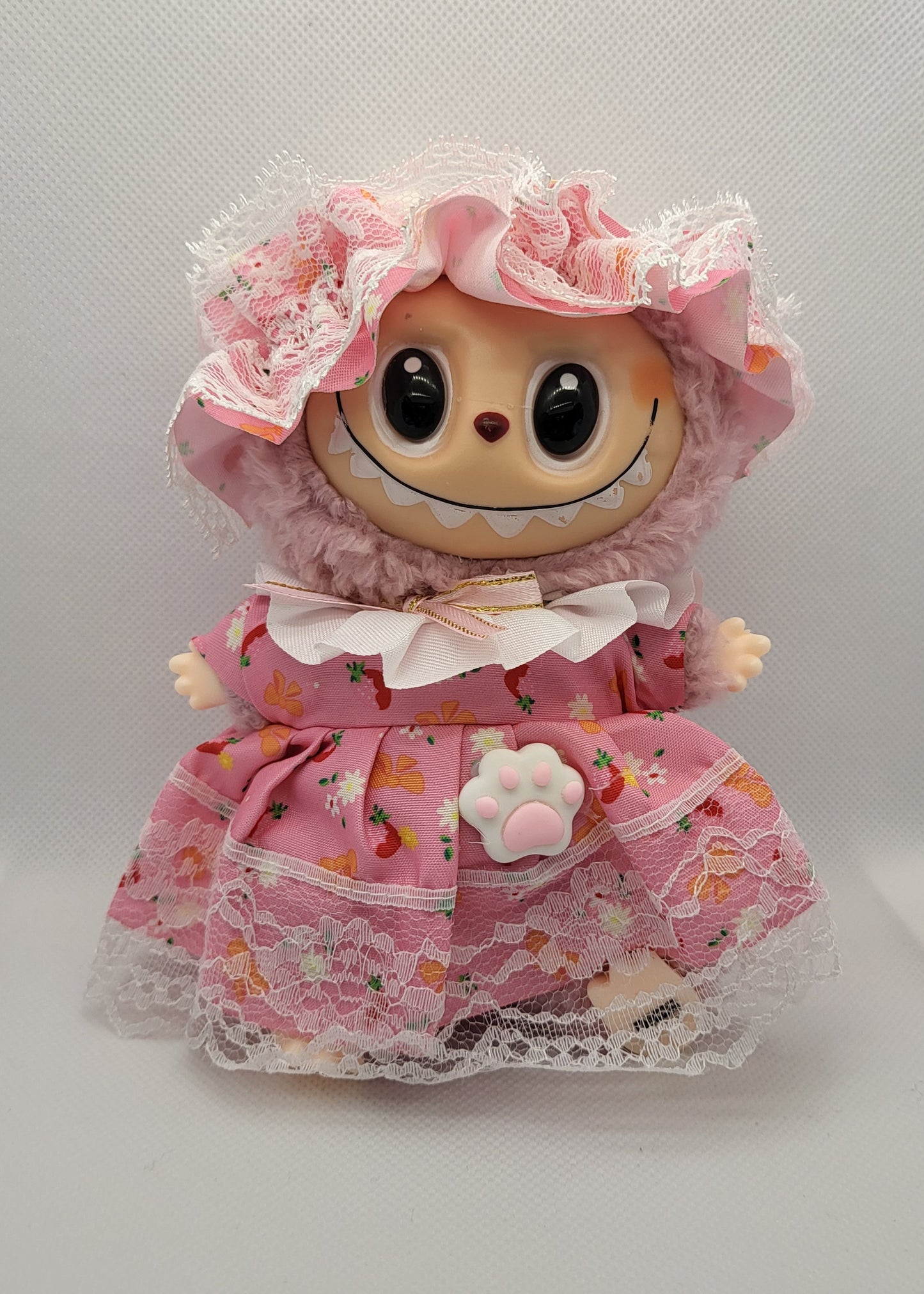 Labubu Outfit - Pink Lace Dress Set w/ Matching Lace Bonnet Hat