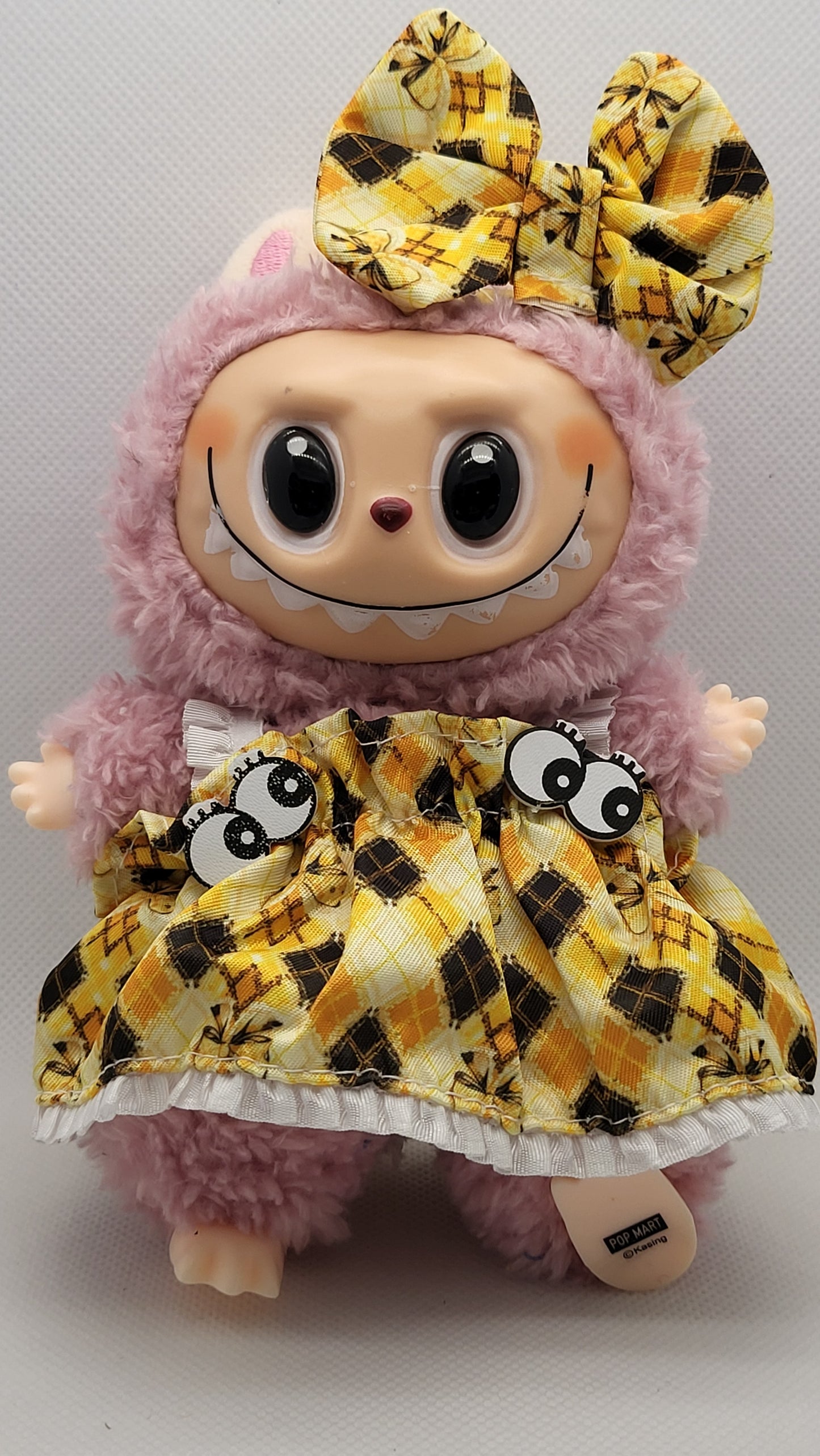 Labubu Outfit - Yellow Diamond Print Dress Set w/ Matching Bow