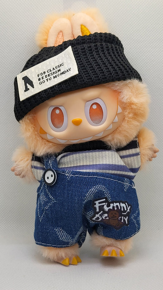 Labubu Fun & Funky Beanie + Denim Overalls Outfit