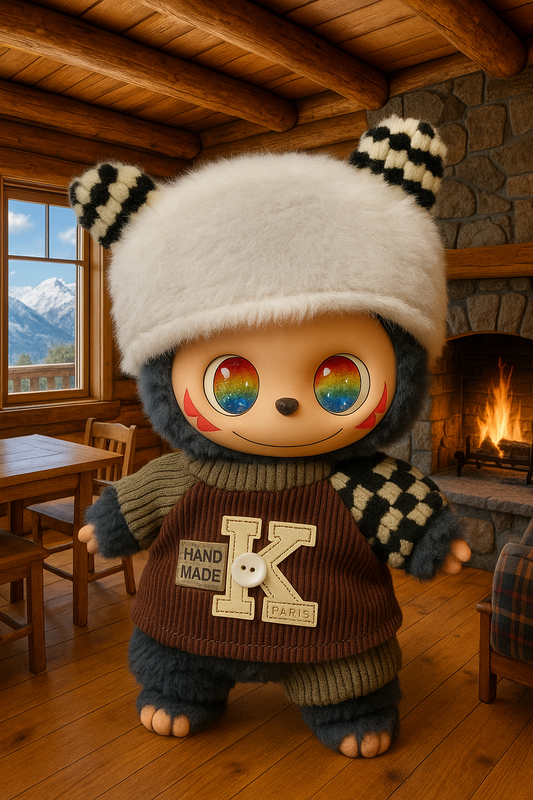 Labubu Outfit - Brown Loungewear Set w/ Fuzzy White Hat