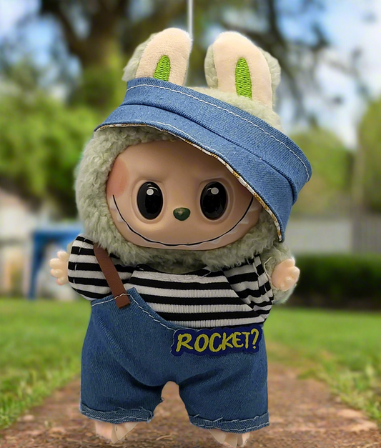 Labubu Outfit - Blue Denim Overalls Set w/ Matching Denim Hat