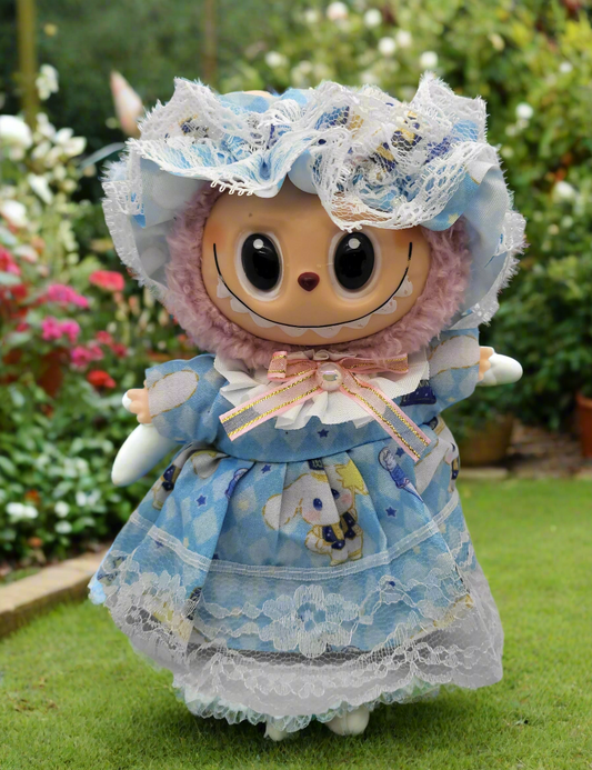 Labubu Outfit - Blue Lace Dress Set w/ Matching Lace Bonnet Hat