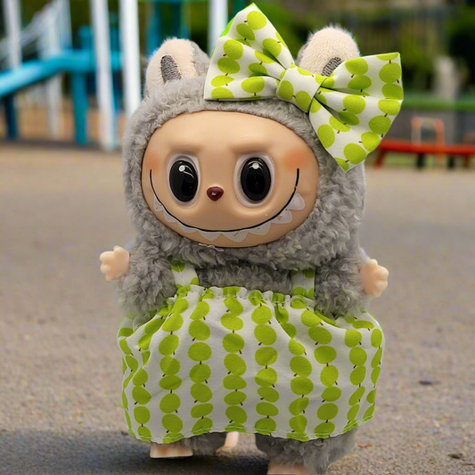 Labubu Outfit - Green Apple Print Dress Set w/ Matching Bow