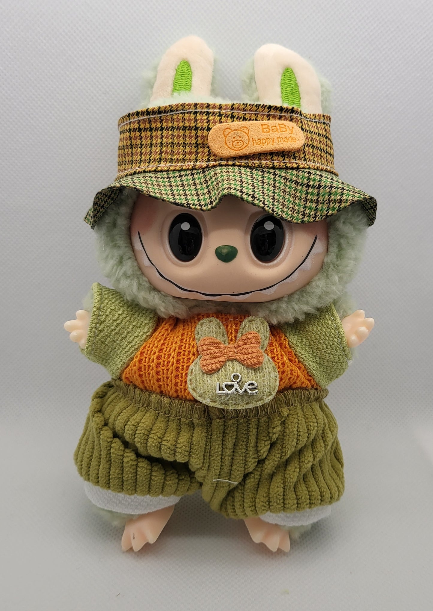 Labubu Outfit - Olive Green & Orange Loungewear Set w/ Matching Bucket Hat