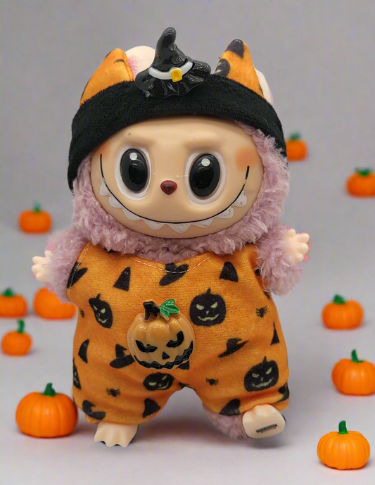 Labubu Outfit - Orange & Black Halloween Set w/ Matching Hat