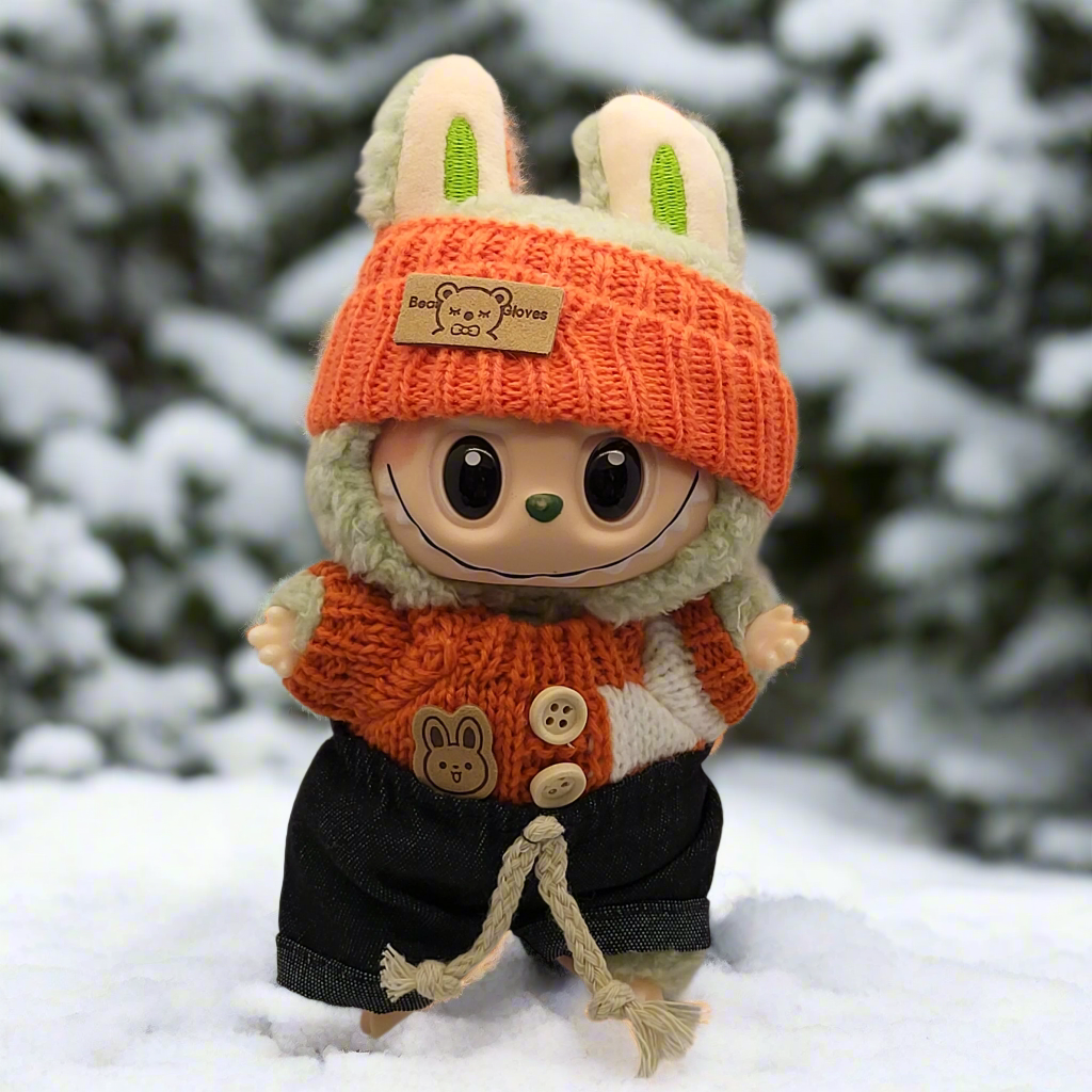 Labubu Outfit - Orange Knitted Set w/ Matching Knitted Hat