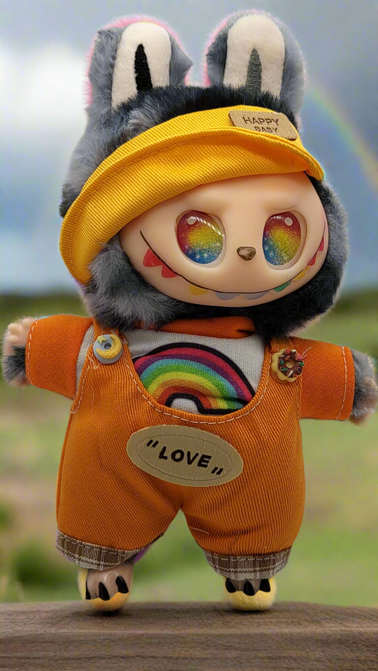 Labubu Outfit - Orange Overalls Set w/ Yellow Hat