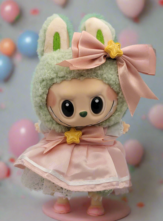 Labubu Outfit - Pink Satin Dress w/ Matching Satin Bow