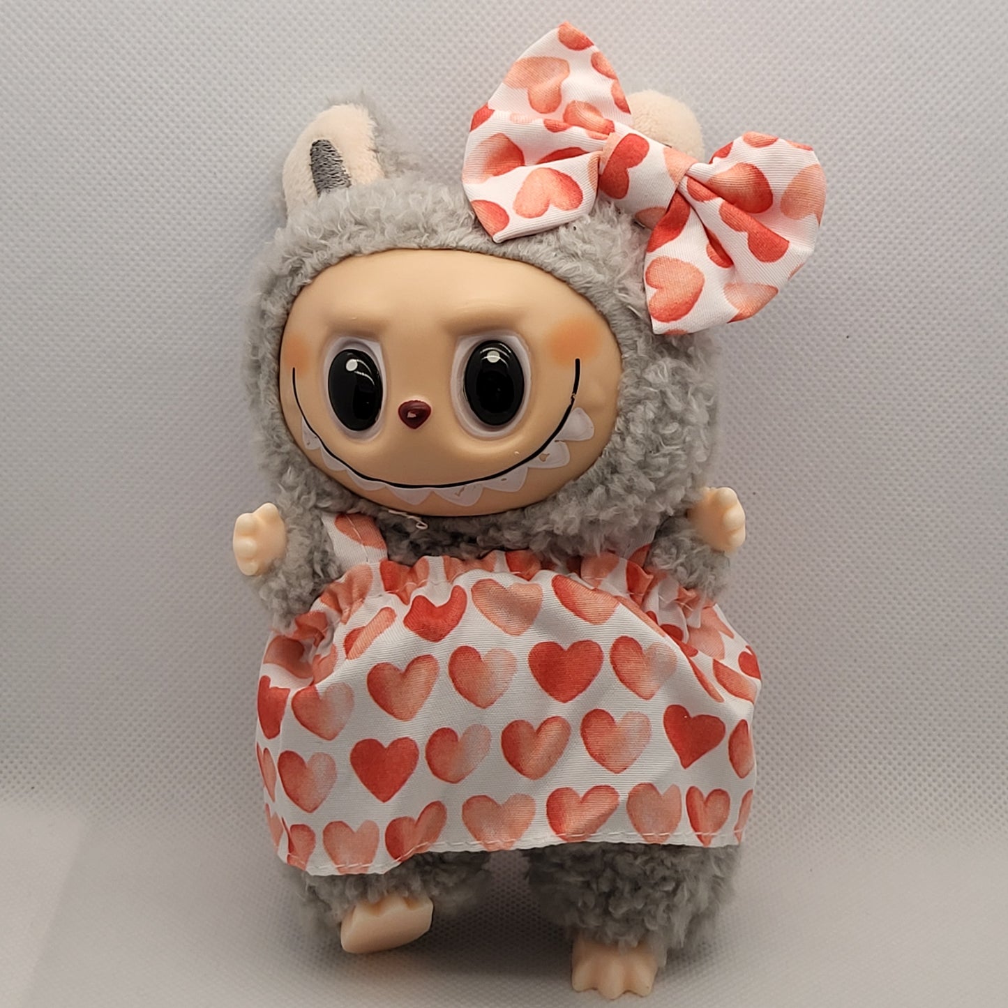 Labubu Outfit - Red Heart Print Dress Set w/ Matching Bow