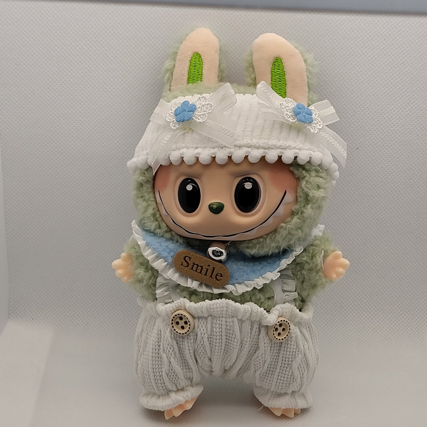 Labubu Outfit - White & Light Blue Overalls Set w/ Matching Hat
